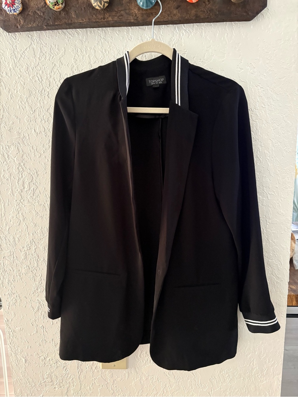 Topshop Black Blazer with White Trim Collar